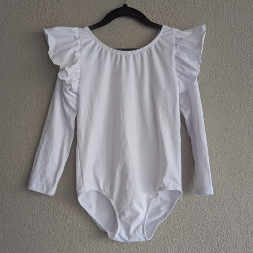🤍 Mila & Rose White Long Sleeve Flutter Leotard | Girls 7/8